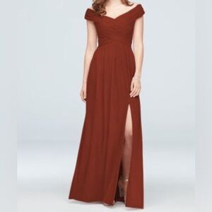 David’s Bridal Crisscross Off-the Shoulder Mesh Bridesmaid Dress